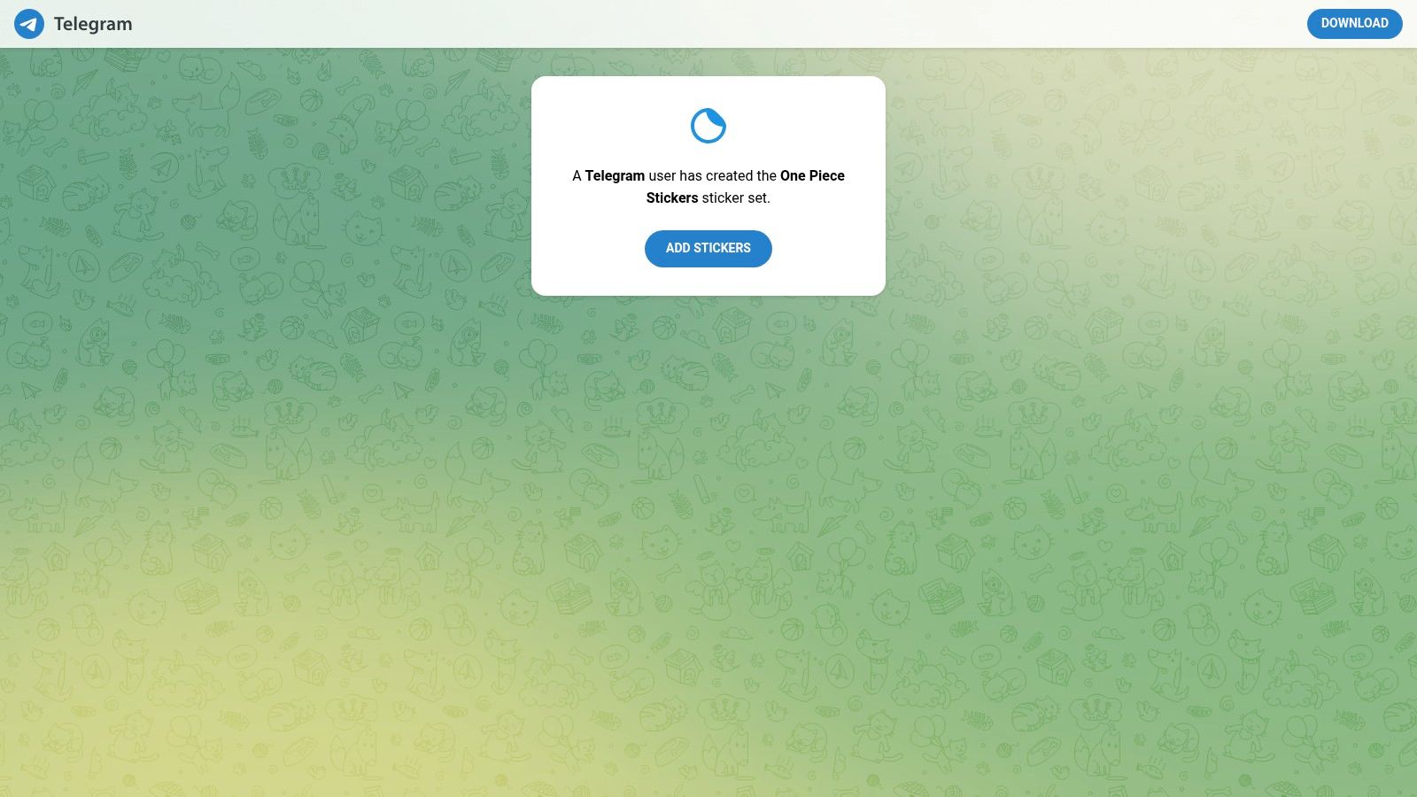 The native Telegram interface showing the option to add the OnePiecePirats sticker pack