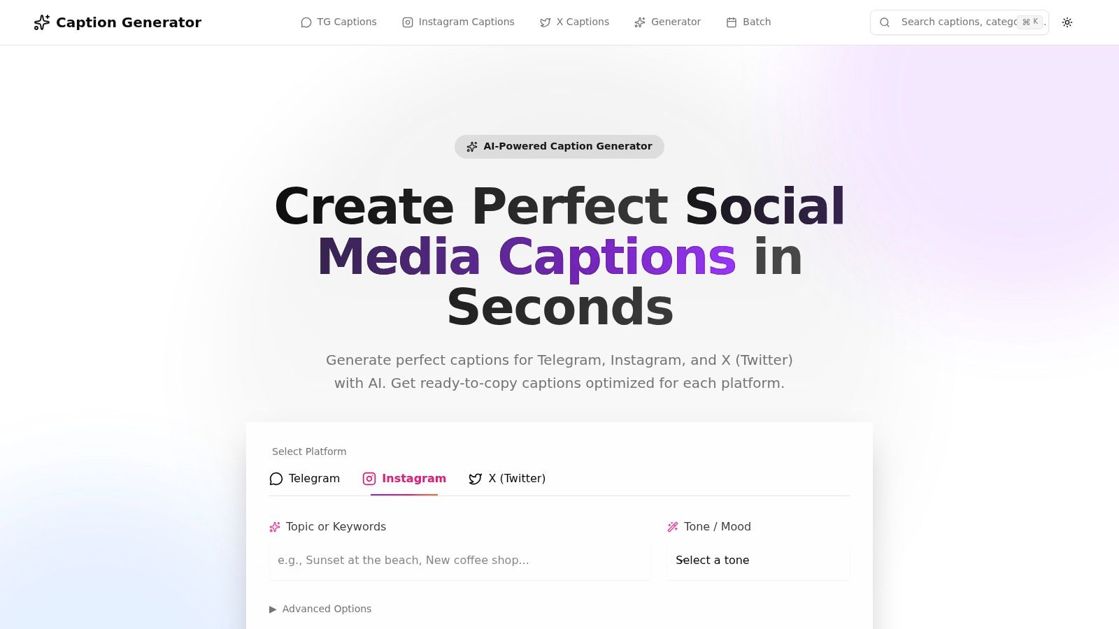 GetCaptions.xyz – Caption Generator (TG Captions mode)
