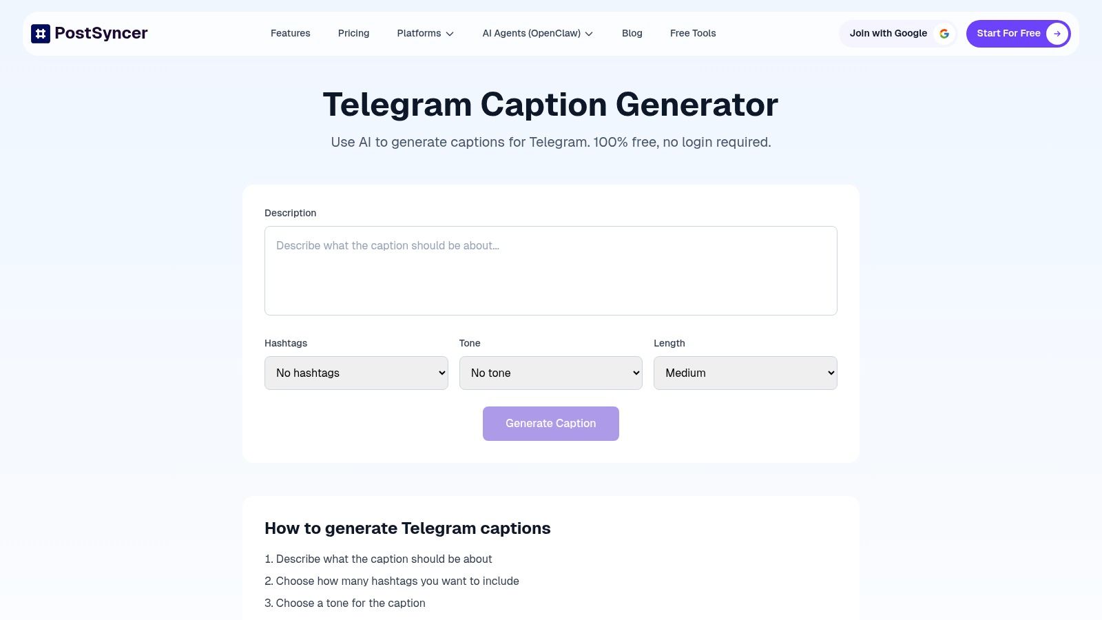 PostSyncer – Telegram Caption Generator